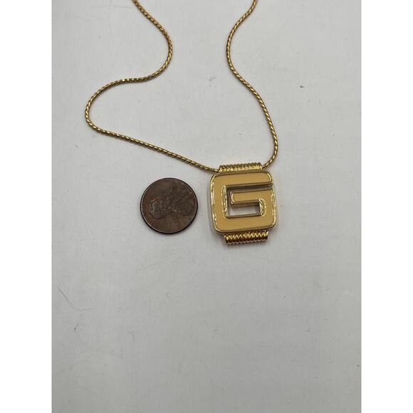 Givenchy Bijoux Paris New York Designer Gold Plated Cream Enamel G Necklace New - Picture 7 of 11
